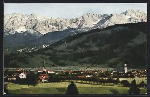 AK Garmisch, Ortsansicht gegen das Wettersteingebirge