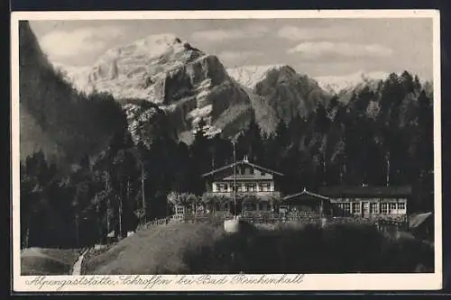 AK Bad Reichenhall, Alpengaststätte Schroffen mit Bergpanorama