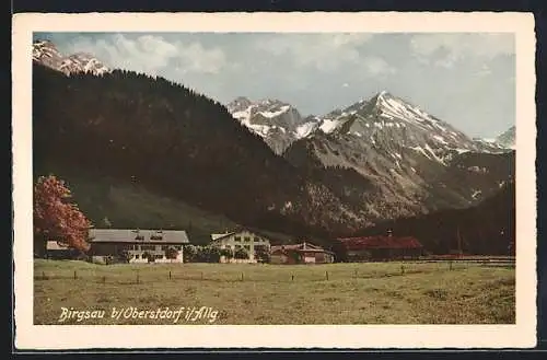 AK Birgsau, Teilansicht gegen Alpen-Gipfel