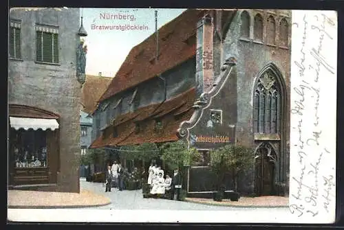 AK Nürnberg, Gasthaus Bratwurstglöcklein H. Bauer mit Strasse und Ladengeschäft