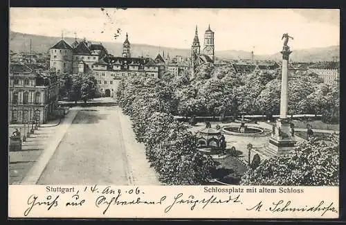 AK Stuttgart, Schlossplatz mit altem Schloss