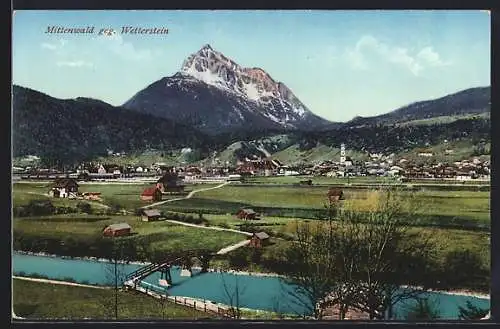 AK Mittenwald, Gesamtansicht gegen Wetterstein