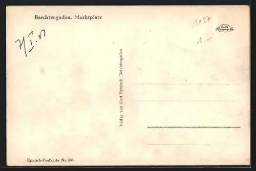AK Berchtesgaden, Marktplatz mit Marktbrunnen und Ladengeschäften