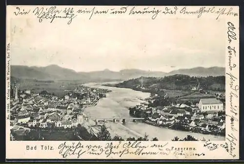 AK Bad Tölz, Panorama mit Brücke aus der Vogelschau