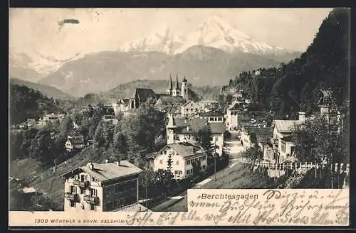 AK Berchtesgaden, Teilansicht vor Watzmann-Kulisse