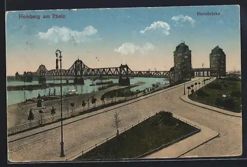 AK Homberg am Rhein, Rheinbrücke mit Kai und Uferstrasse