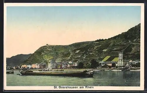 AK St. Goarshausen am Rhein, Flusspartie mit Schiffsverkehr