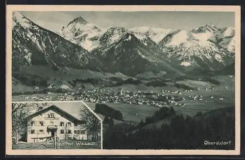 AK Oberstdorf, Gasthof Wasach und Bergpanorama