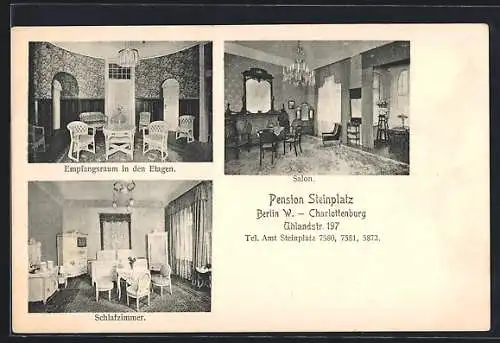 AK Berlin-Charlottenburg, Pension Steinplatz, Uhlandstrasse 197, Innenansichten