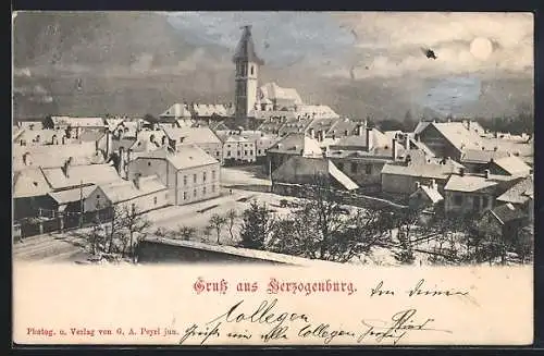 AK Herzogenburg, Blick über die Dächer mit Kirche im Winter