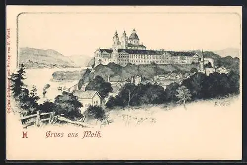 AK Melk, Ortspartie mit Schloss