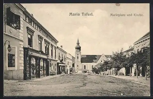 AK Maria Taferl, Marktplatz mit Geschäften und Kirche