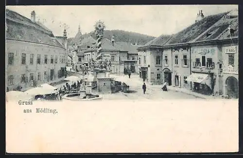 AK Mödling, Hotel und Geschäfte am Markt