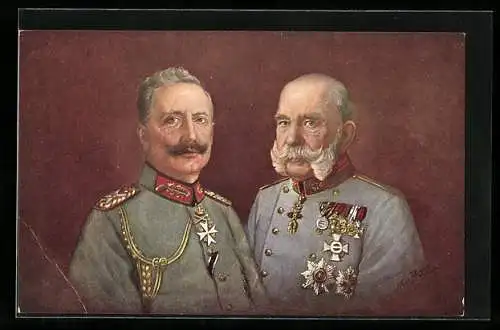 AK Uniform-Portrait Kaiser Franz Josef I. von Österreich und Wilhelm II.