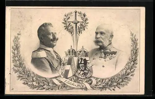 AK Deutscher Schulverein Nr.643: Porträts von Kaiser Wilhelm und Kaiser Franz Josef 1879