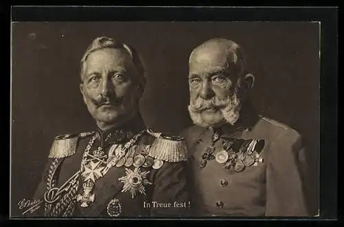 AK Zweibund In Treue fest!, Kaiser Wilhelm II. und Kaiser Franz Josef I. von Österreich