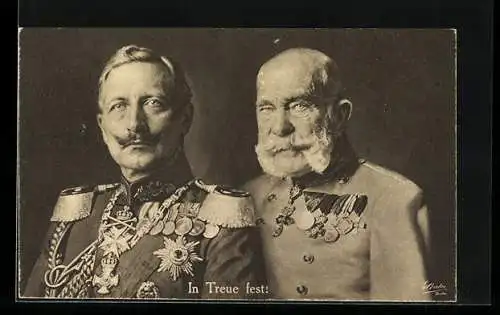 AK Portrait von Kaiser Franz Josef I. von Österreich und Kaiser Wilhelm II. in Uniform