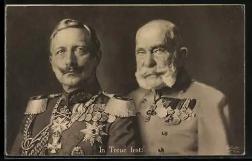 AK Portrait von Kaiser Franz Josef I. von Österreich und Kaiser Wilhelm II. in Uniform