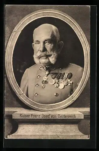 Künstler-AK Kaiser Franz Josef I. von Österreich, Portrait im Rahmen