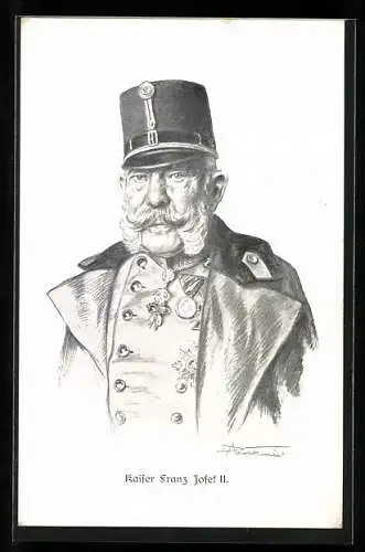 Künstler-AK Kaiser Franz Josef I. von Österreich mit Schirmmütze