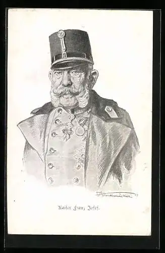 AK Kaiser Franz Josef I. von Österreich, Uniform-Portrait mit Mantel und Mütze