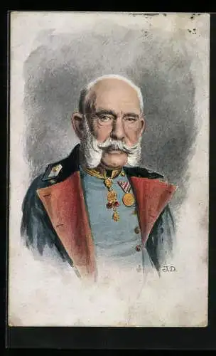 AK Kaiser Franz Josef I. von Österreich im Uniformmantel mit Orden