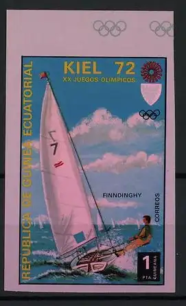 Reklamemarke Kiel, XX. Juegos Olympicos 1972, Segelboot Finndinghy