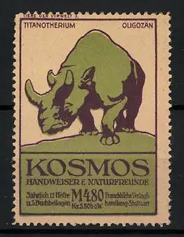 Reklamemarke Kosmos, Handweiser f. Naturfreunde, Serie: Tiere der Vorwelt, Titanotherium, Oligozän, Bild 3