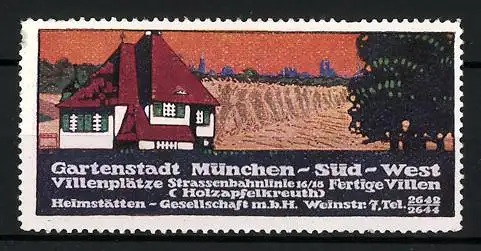 Künstler-Reklamemarke Ludwig Hohlwein, München, Gartenstadt Süd-West, Holzapfelkreuth, Weinstrasse 7