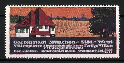 Künstler-Reklamemarke Ludwig Hohlwein, München, Gartenstadt Süd-West, Holzapfelkreuth, Weinstrasse 7