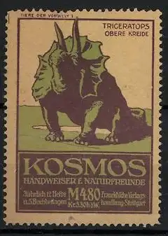 Reklamemarke Kosmos Handweiser für Naturfreunde, Ansicht Trigeratops, Obere Kreide