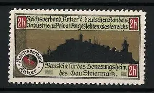 Reklamemarke Reichsverband Anker d. deutschen Handels- und Privatangestellten Österreichs, Stadtsilhouette