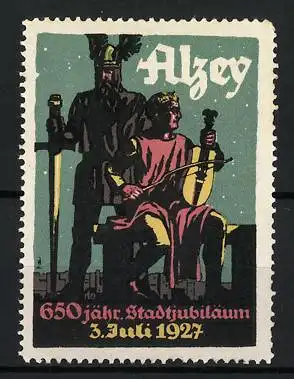 Reklamemarke Alzey, 650 jähr. Stadtjubiläum am 3.Juli 1927, Germane und Musiker