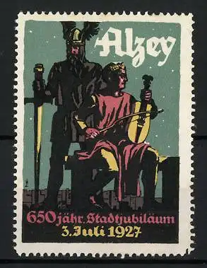 Reklamemarke Alzey, 650 jähr. Stadtjubiläum am 3.Juli 1927, Germane und Musiker