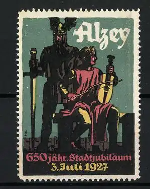 Reklamemarke Alzey, 650 jähr. Stadtjubiläum am 3.Juli 1927, Germane und Musiker