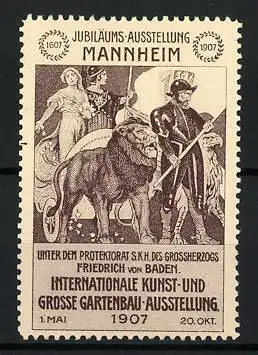 Reklamemarke Mannheim, Intern. Kunst- und Gartenbau-Ausstellung 1907, Friedrich von Baden mit Gefolge