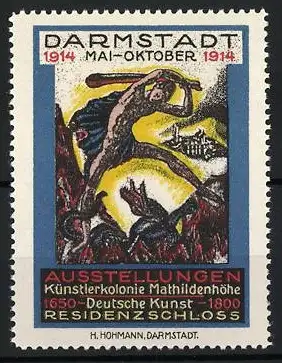 Reklamemarke Darmstadt, Ausstellungen für Künstlerkolonie 1914, Mann bekämpft Ungeheuer