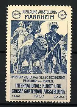 Reklamemarke Mannheim, Intern. Kunst- und Gartenbau-Ausstellung 1907, Friedrich von Baden mit Gefolge