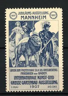 Reklamemarke Mannheim, Intern. Kunst- und Gartenbau-Ausstellung 1907, Friedrich von Baden mit Gefolge