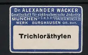 Präge-Reklamemarke München, Dr. Alexander Wacker, Gesellschaft für elektrochemische Industrie, Prinzregentenstrasse 20