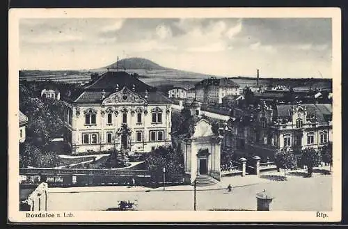 AK Roudnice nad Labem, Blick auf zwei Villen