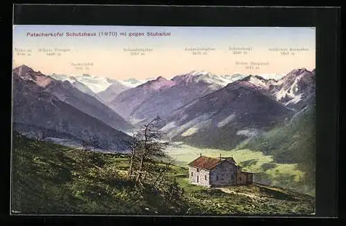 AK Patscherkofel-Schutzhaus, Blick gegen das Stubaital