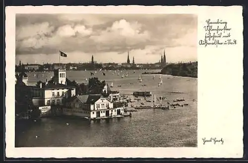 AK Hamburg, Uhlenhorster Fährhaus mit Aussenalster und Stadt