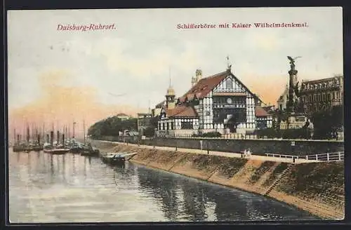 AK Duisburg-Ruhrort, Schifferbörse mit Kaiser Wilhelmdenkmal