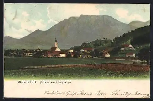 AK Oberaudorf, Ortsansicht mit Blick auf das Kaisergebirge