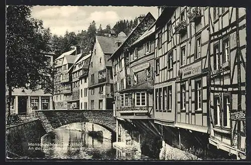 AK Monschau Montjoie a. Eifel, Gasthof Zum Haller an der Friedrich Wilhelm-Brücke