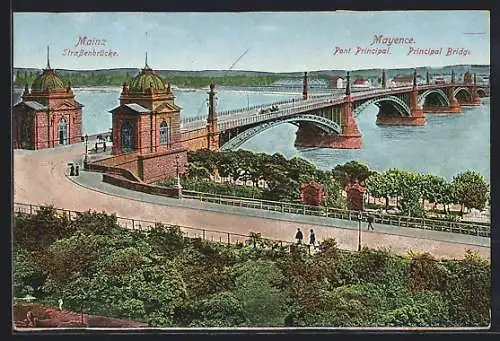 AK Mainz, Strassenbrücke aus der Vogelschau