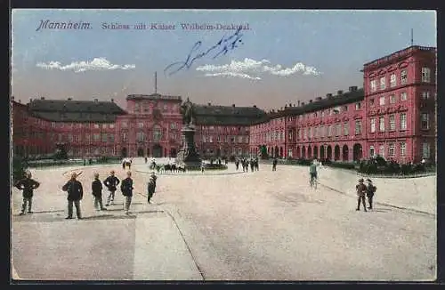 AK Mannheim, Schloss mit Kaiser Wilhelm-Denkmal