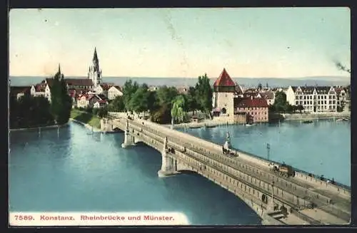 AK Konstanz, Rheinbrücke und Münster