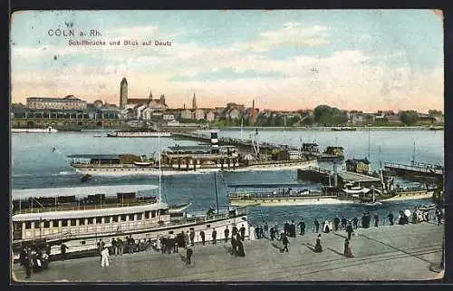 AK Köln-Deutz, Schiffbrücke mit Dampfer Deutschland